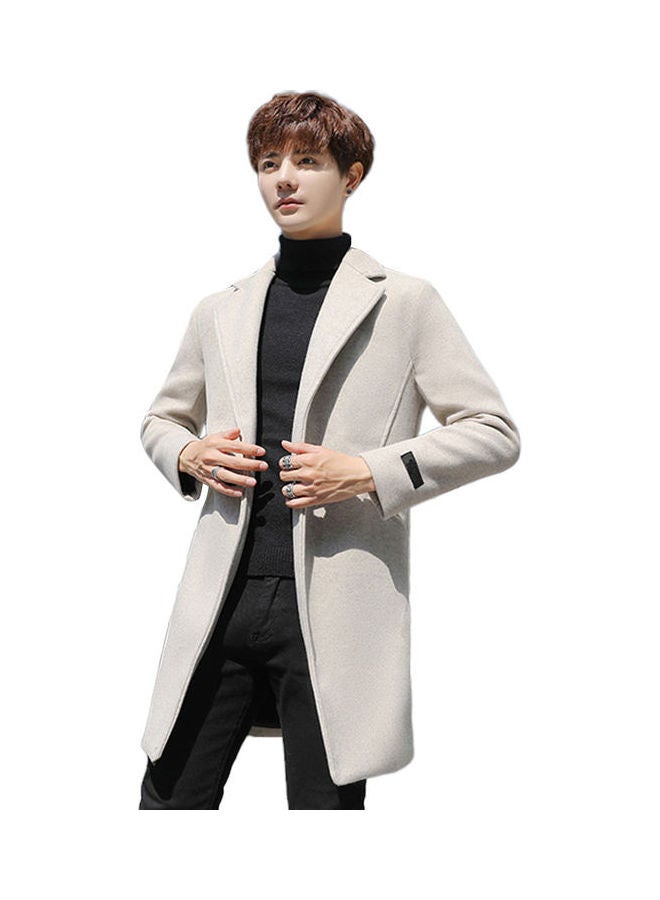 Men Slim Single-breasted  V-Neck Woolen Trench Coat Gray  - Image 1