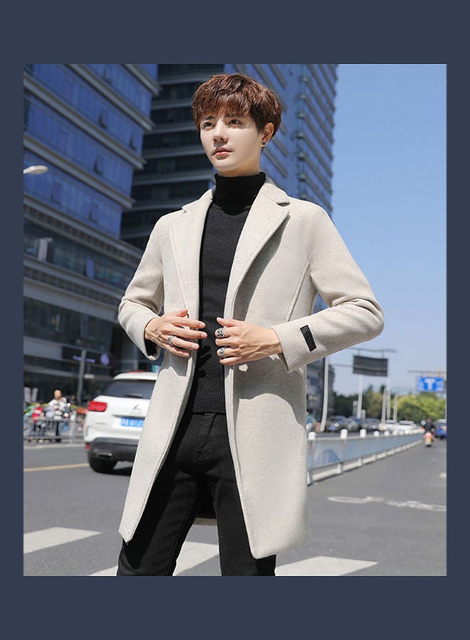 Men Slim Single-breasted  V-Neck Woolen Trench Coat Gray  - Image 2