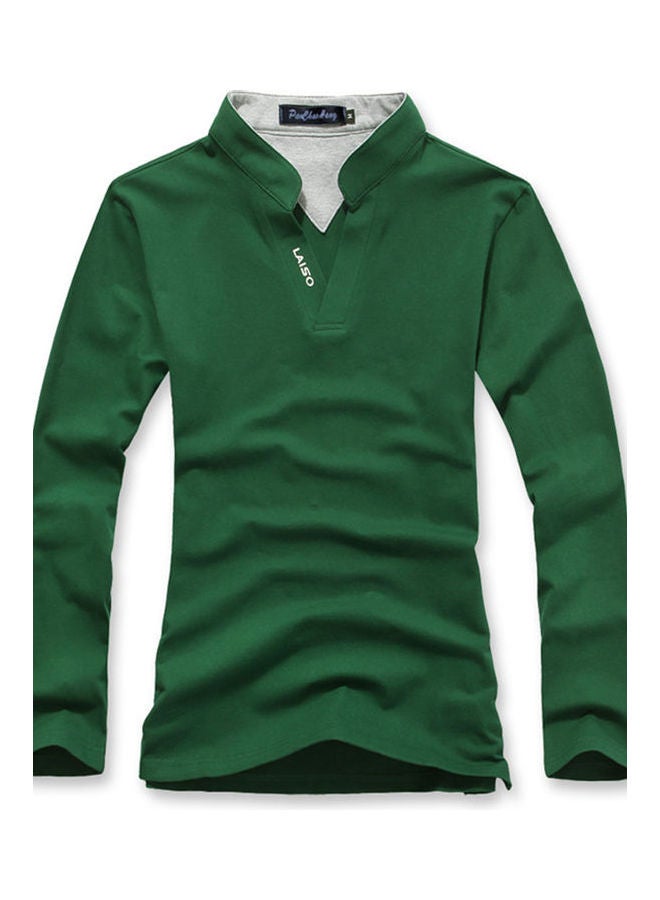 Polo Shirt of Long Sleeves and V-neck Casual Pullover green  - Image 1