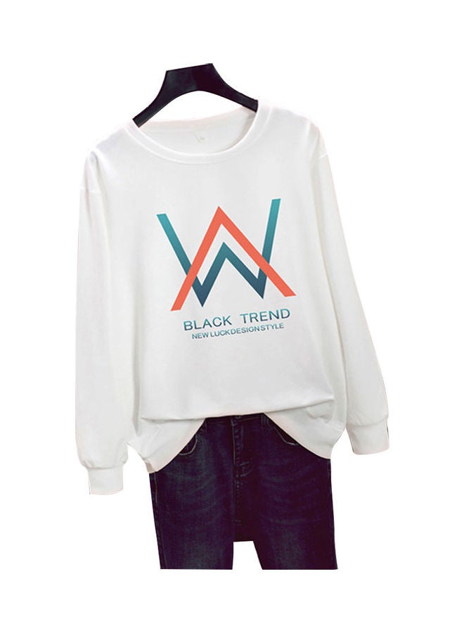 Loose Sweatshirt W Crew Neck Long Sleeve T-Shirt white - Image 2