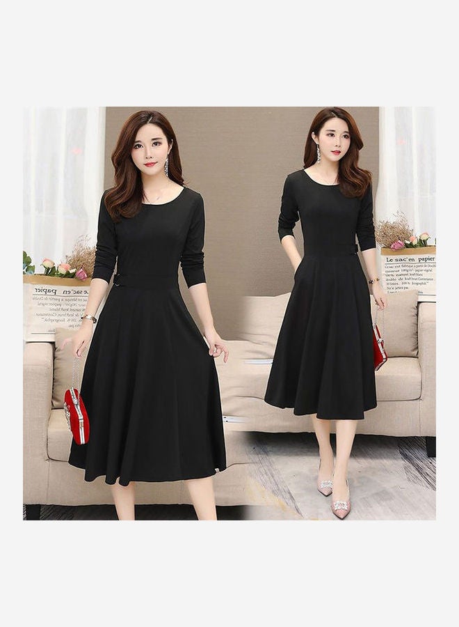 Women Plus Size Ribbon Midi Dress black - Image 1