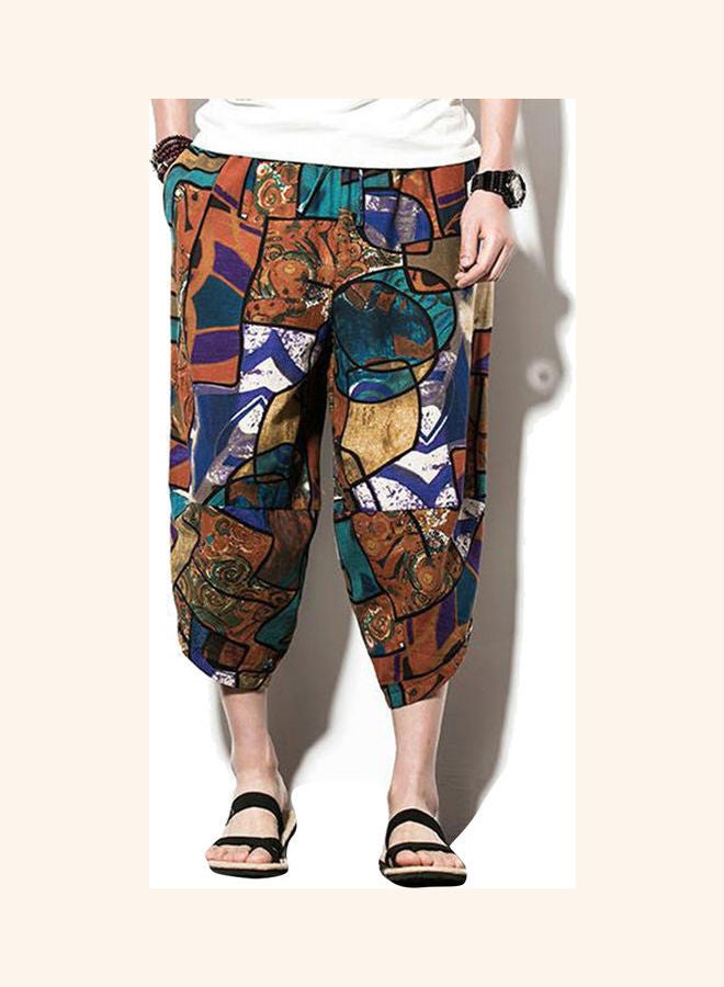 بنطال بلومرز فضفاض كاجوال وصيفي من الكتان بني غامق - Image 1