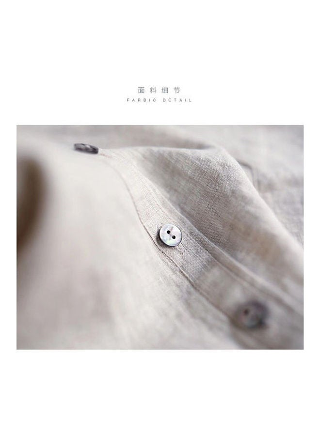 Women Cotton Linen T Shirt Spring Summer Loose Lapel Blouse creamy-white - Image 2