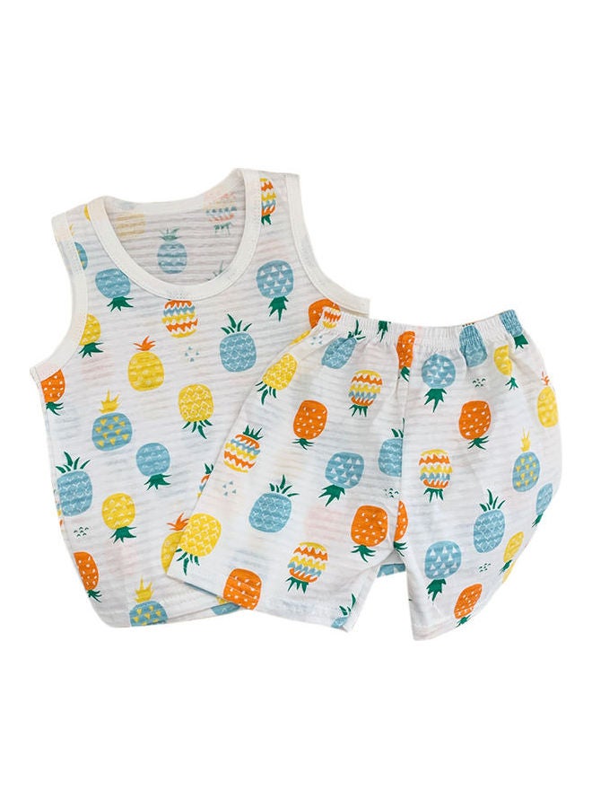 2 Piece Old Cotton Cartoon Printed Round Neck pineapple  - Image 1
