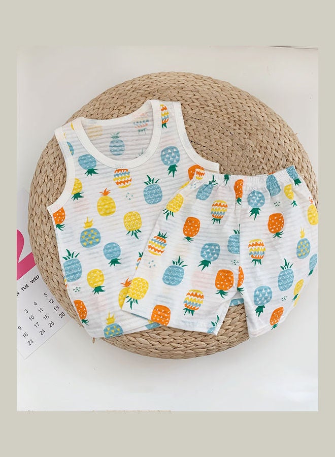 2 Piece Old Cotton Cartoon Printed Round Neck pineapple  - Image 2