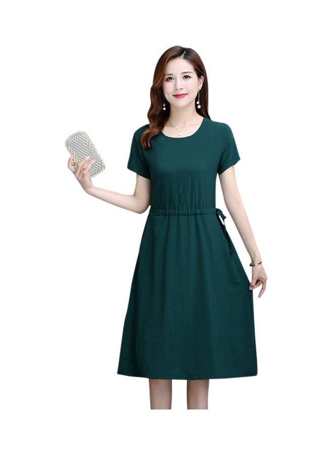 Women Summer Round Collar Lacing Dress green - Image 1