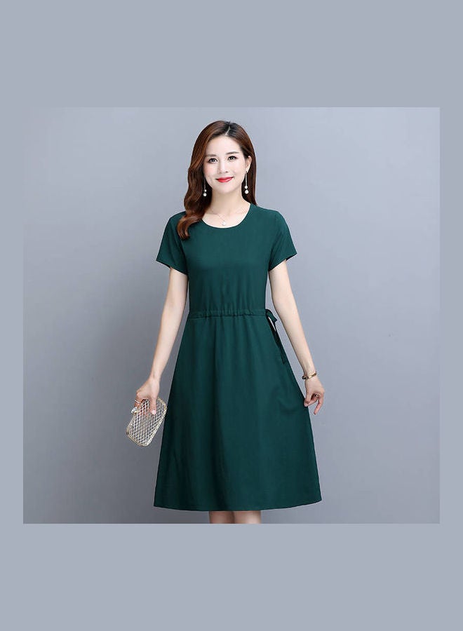 Women Summer Round Collar Lacing Dress green - Image 2
