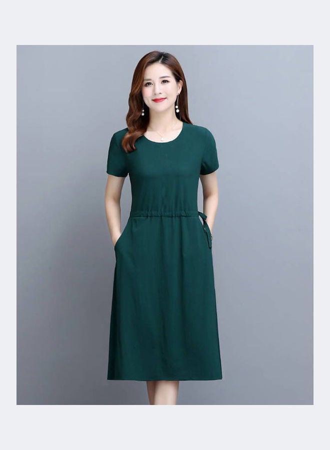 Women Summer Round Collar Lacing Dress green - Image 3