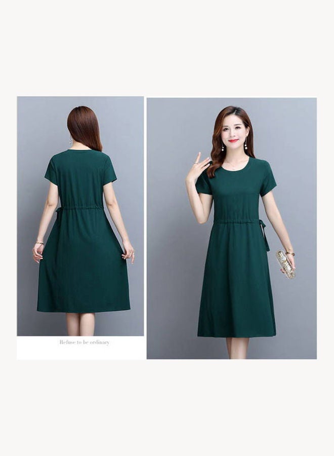 Women Summer Round Collar Lacing Dress green - Image 4