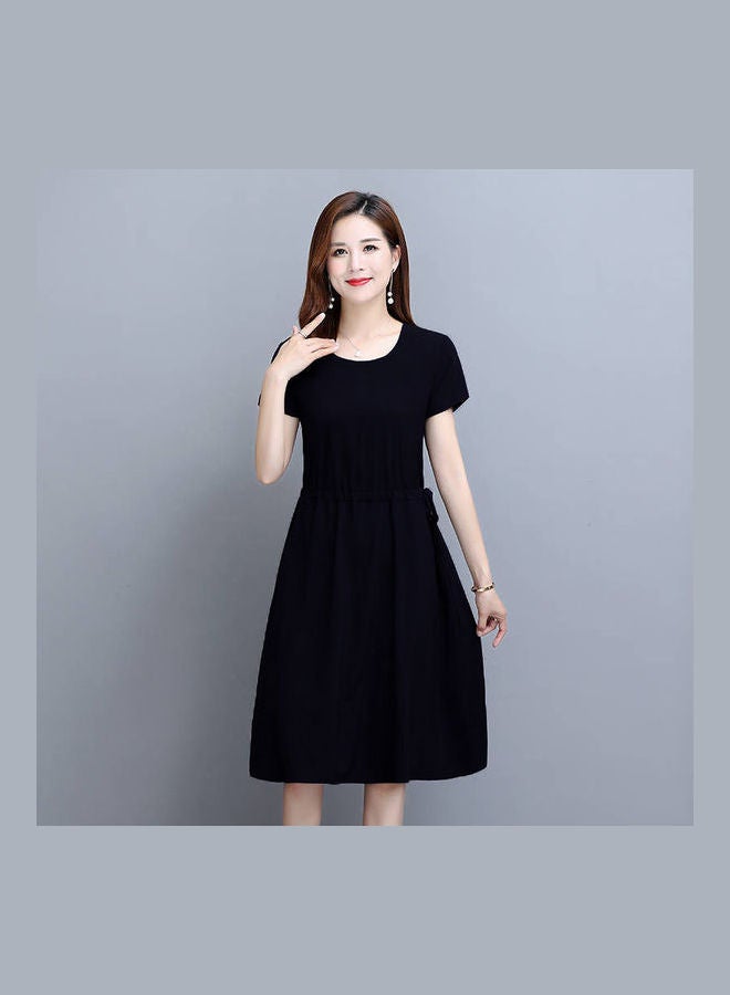Women Summer Round Collar Lacing Dress black - Image 2