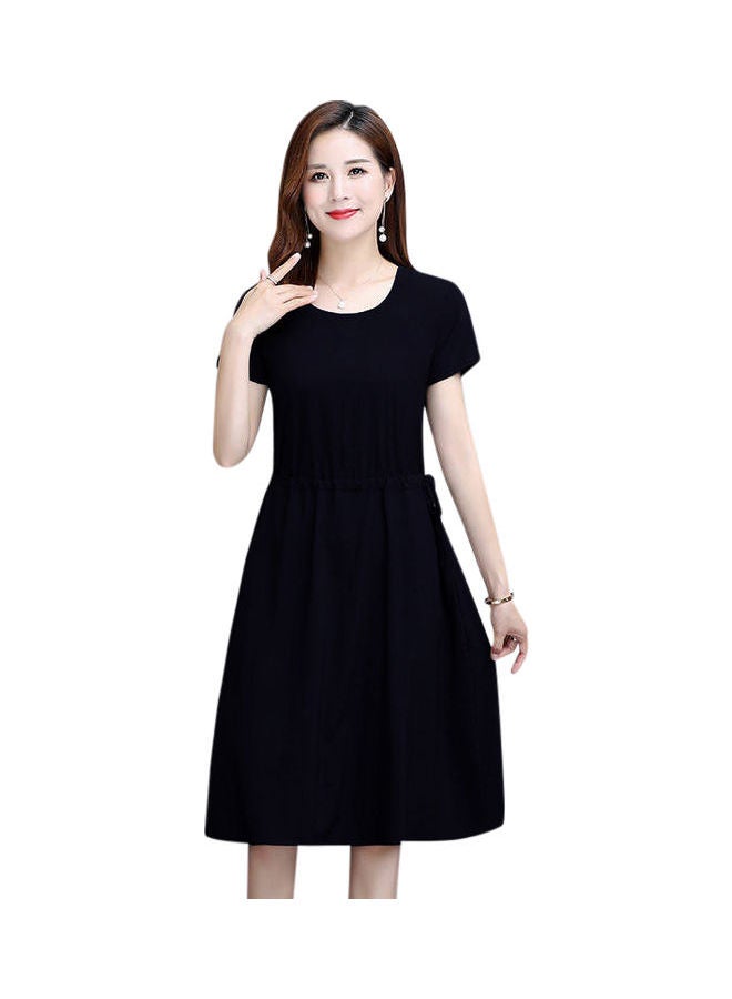 Women Summer Round Collar Lacing Dress black - Image 1
