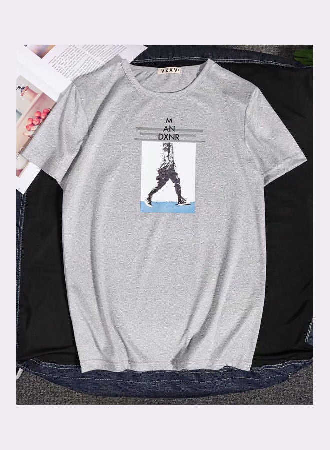 Men Summer Fashion Slim Short Sleeve Round Neck light gray - Image 1
