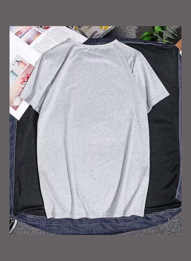 Men Summer Fashion Slim Short Sleeve Round Neck light gray - Image 2