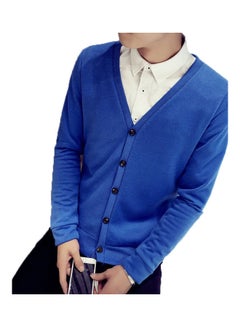 Men Cardigan V-collar Knitting Cardigan Sweater Royal blue