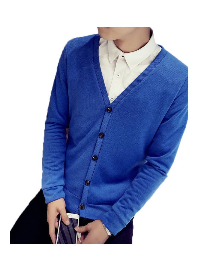 Generic - Men Cardigan V-collar Knitting Cardigan Sweater Royal blue - Image 1