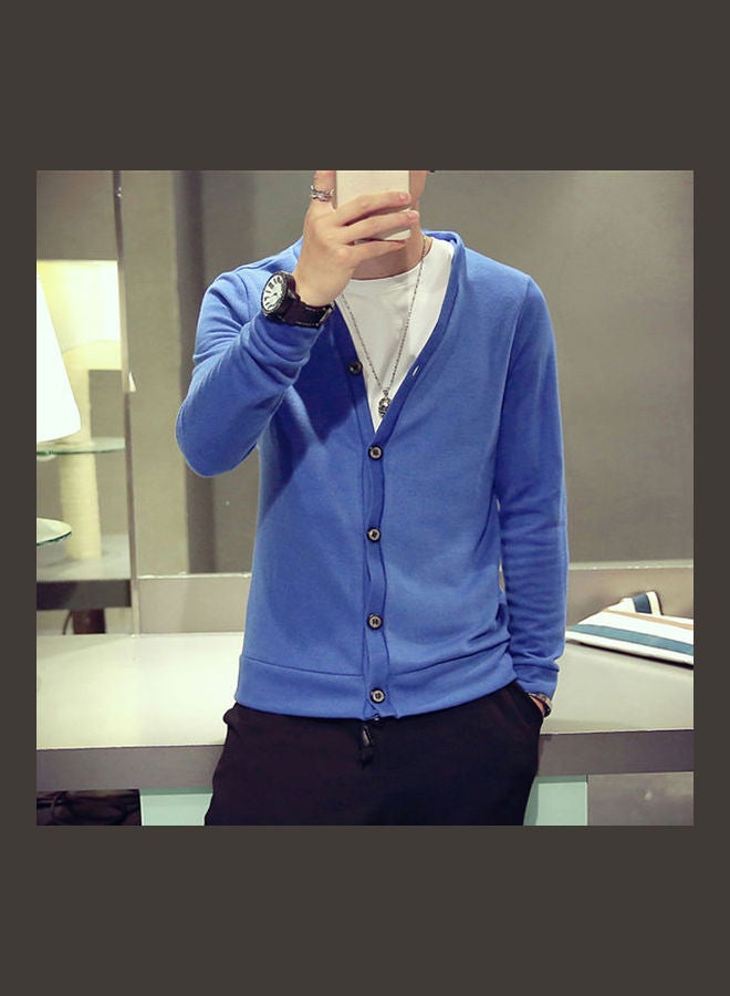 Generic - Men Cardigan V-collar Knitting Cardigan Sweater Royal blue - Image 1