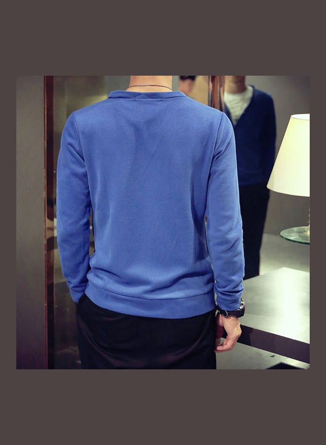 Generic - Men Cardigan V-collar Knitting Cardigan Sweater Royal blue - Image 1