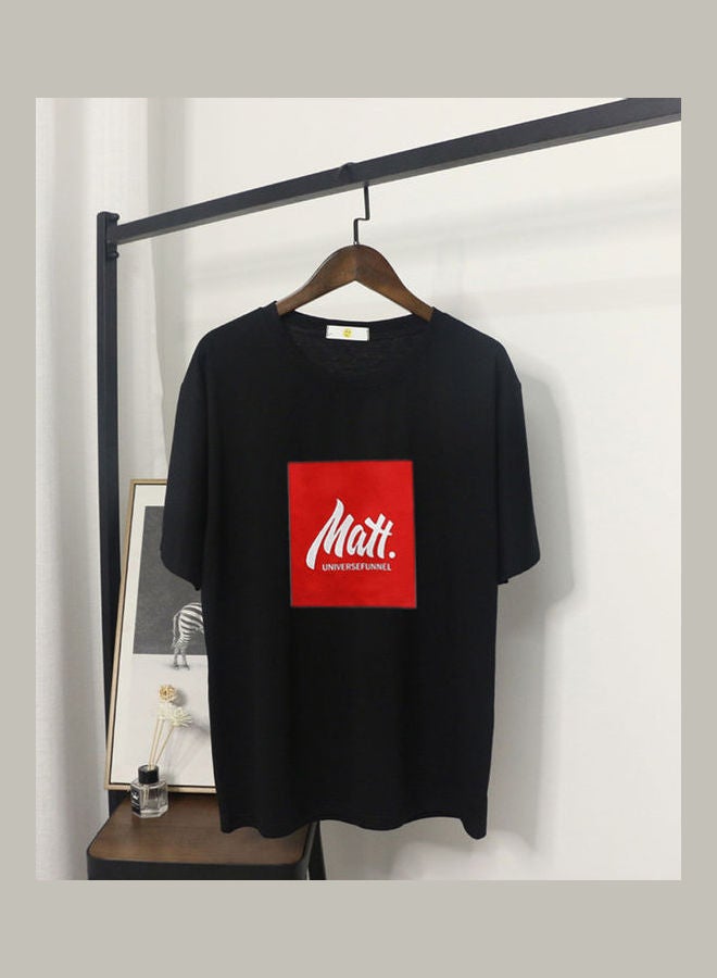T-shirt Letter Printing Simple Couple Clothes black  - Image 1