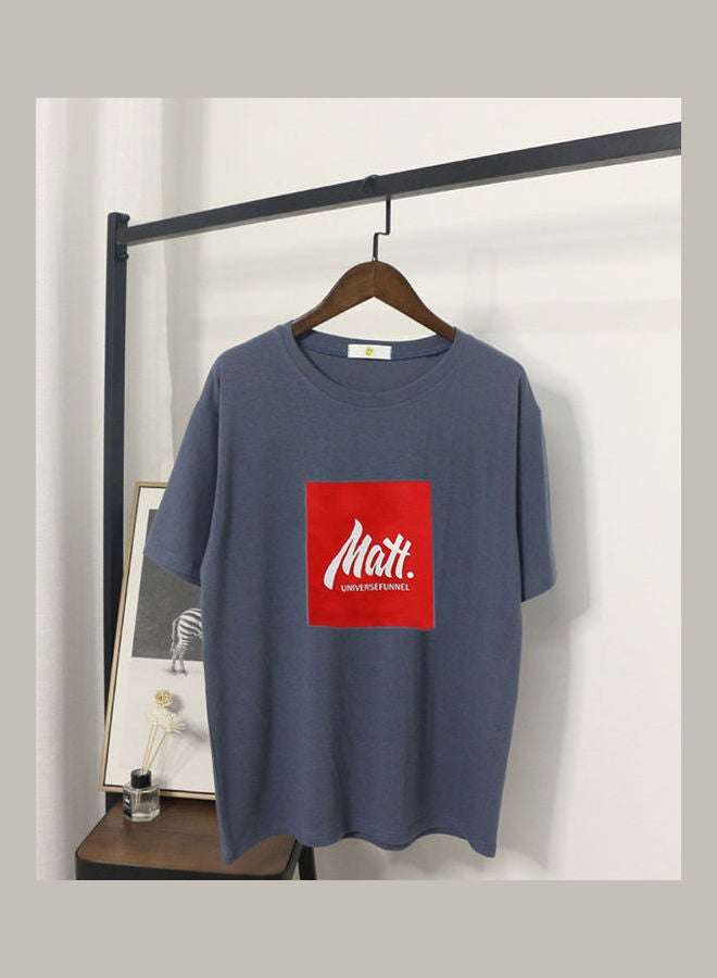 T-shirt Letter Printing Simple Couple Clothes grey  - Image 1