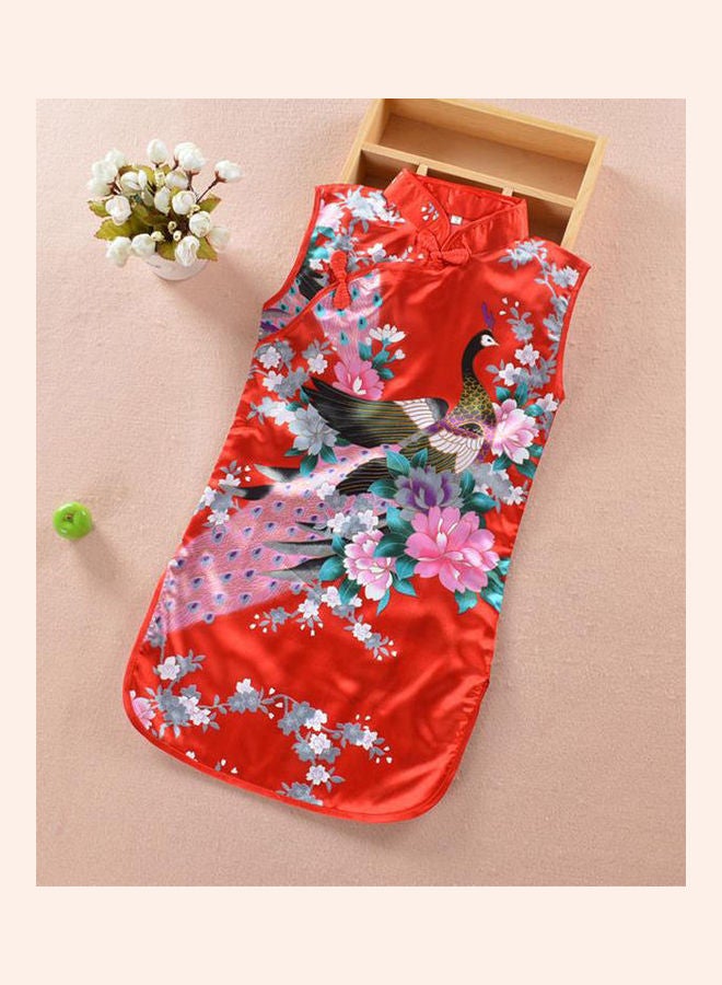 Generic Peacock Printed Cheongsam Top Multicolour  - Image 2