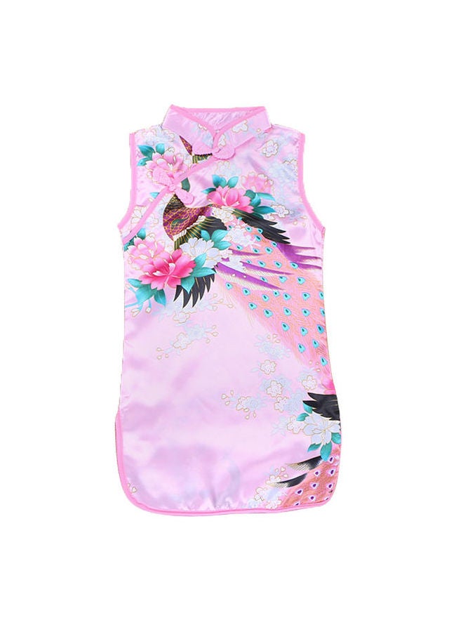 Generic Kids Girls Stand Collar Peacock Printing Cheongsam Multicolour  - Image 1