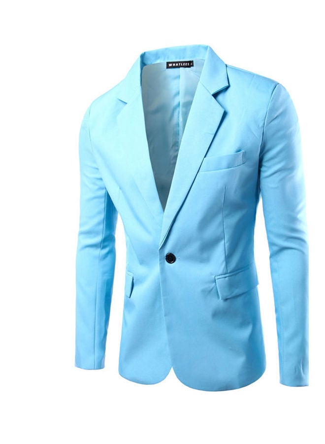 Single Button Lapel Casual Blazer Coat Light Blue - Image 1