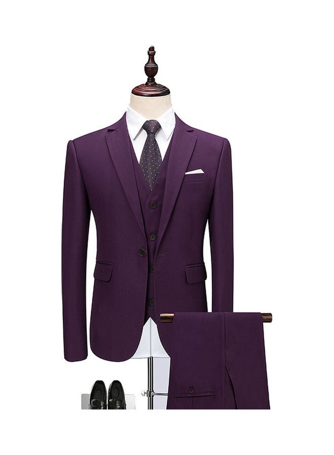Generic - 3 Piece Men Lapel V-neck Wedding Suit Formal Outfit purple - Image 1