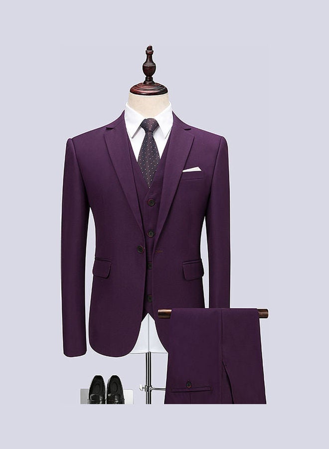 Generic - 3 Piece Men Lapel V-neck Wedding Suit Formal Outfit purple - Image 1