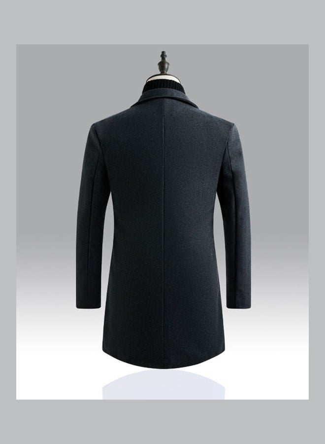 Men Slim Single-breasted  V-Neck Woolen Trench Coat Dark gray  - Image 2