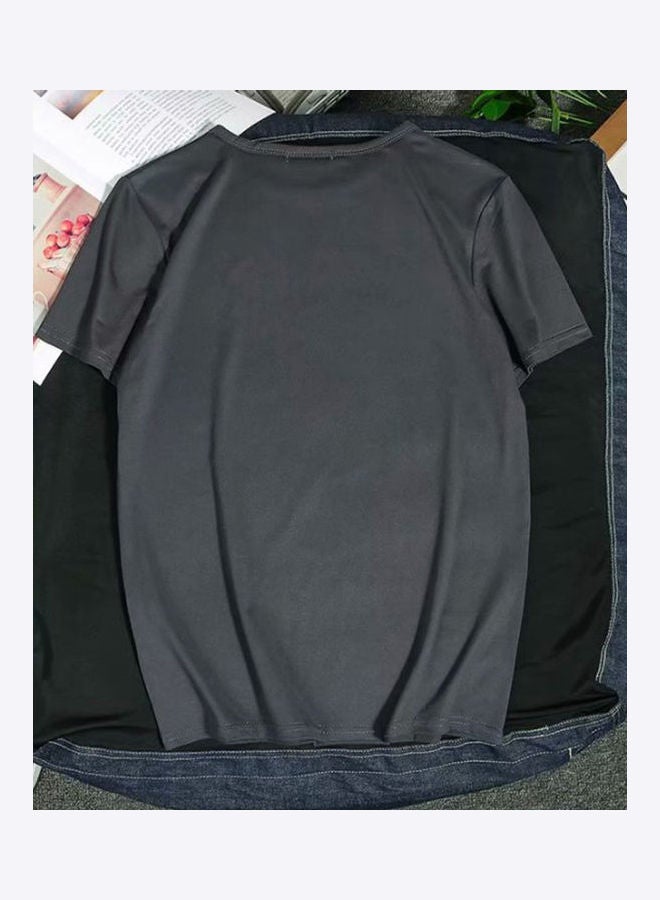 Men Summer Fashion Slim Short Sleeve Round Neck dark grey - Image 2