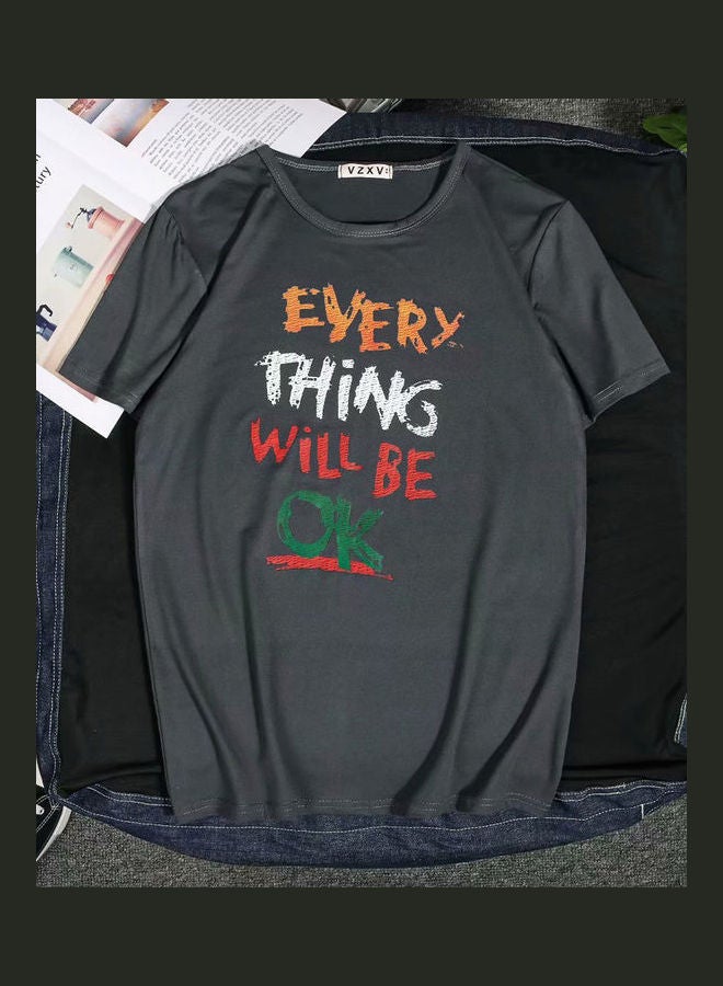 Men Summer Fashion Slim Short Sleeve Round Neck dark grey - Image 1