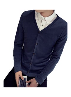 Men Cardigan V-collar Knitting Cardigan Sweater Navy