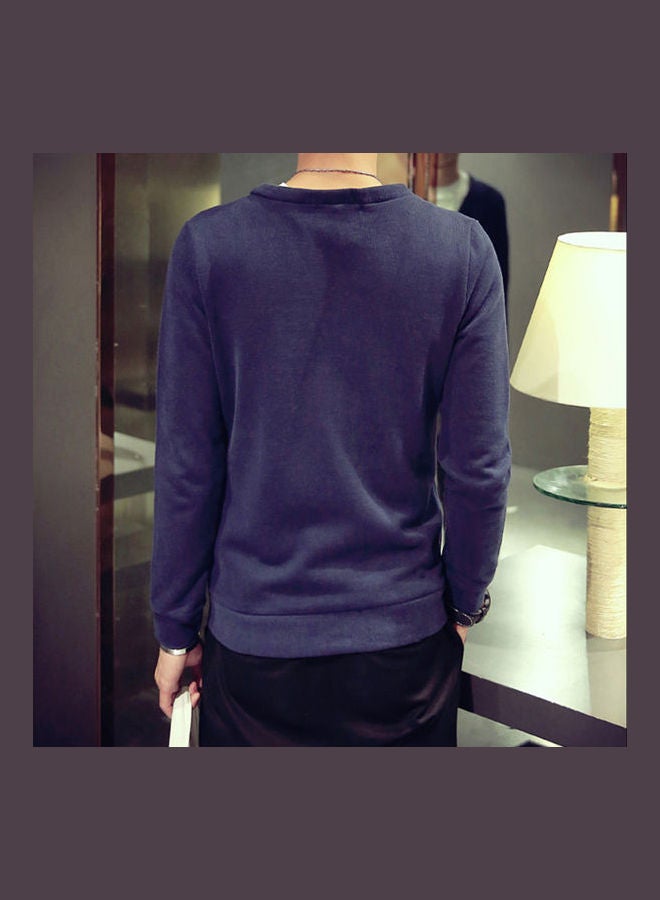Generic - Men Cardigan V-collar Knitting Cardigan Sweater Navy - Image 1