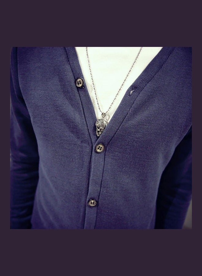 Generic - Men Cardigan V-collar Knitting Cardigan Sweater Navy - Image 1