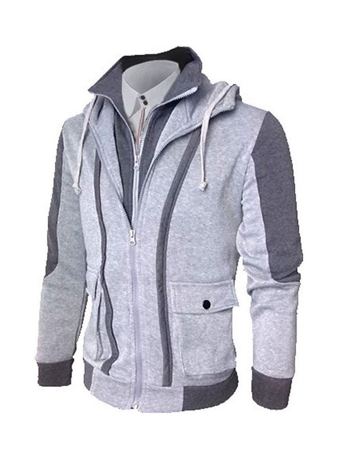Slim Fit Stand Casual Hooded Jacket Multicolour  - Image 1