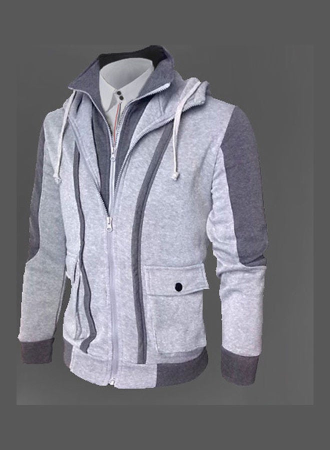 Slim Fit Stand Casual Hooded Jacket Multicolour  - Image 2