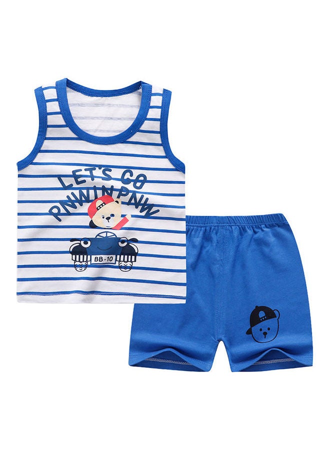 Boys And Girls Baby Sleeveless Children Suit blue with stripes  - Image 1