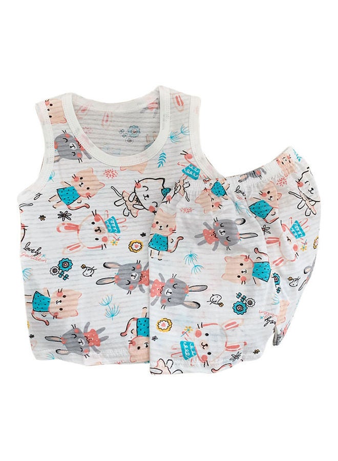 2 Piece Old Cotton Cartoon Printed Round Neck kitten  - Image 1