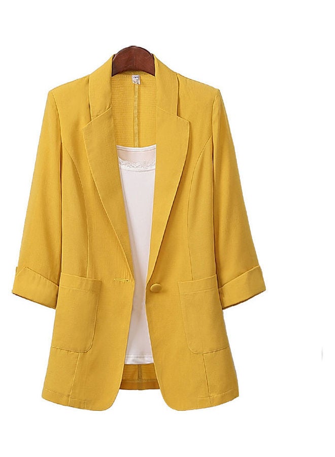 جاكيت صيفي نسائي من الكتان بمقاس متوسط أصفر ليموني - Image 1