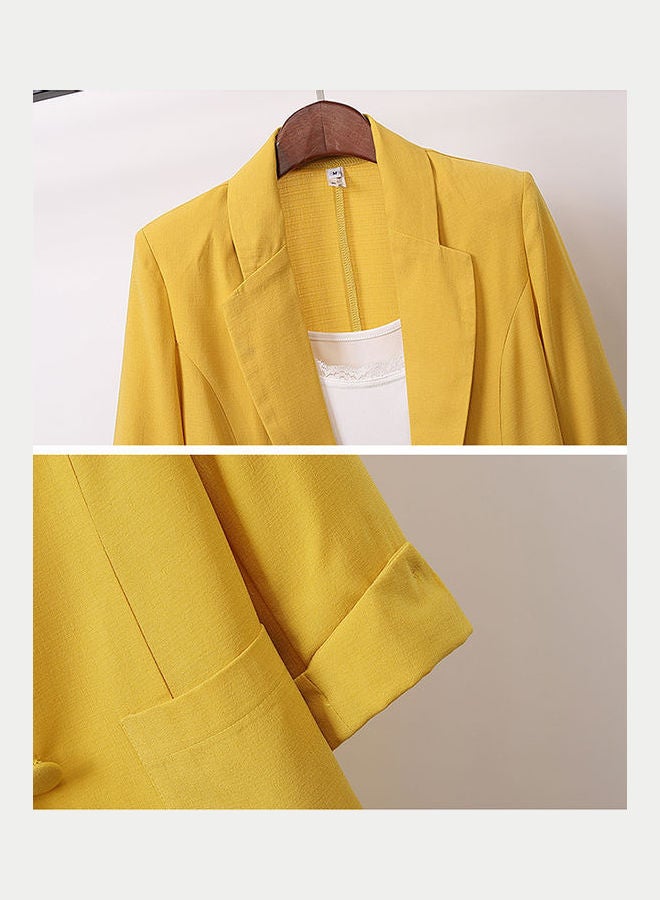 جاكيت صيفي نسائي من الكتان بمقاس متوسط أصفر ليموني - Image 3