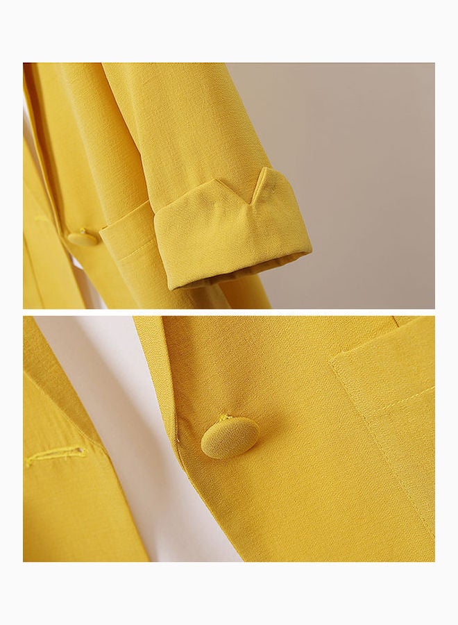 جاكيت صيفي نسائي من الكتان بمقاس متوسط أصفر ليموني - Image 4