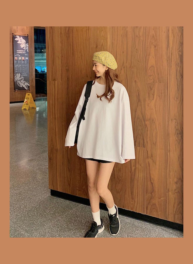 Long Sleeves Casual Loose Tops For Woman White - Image 2