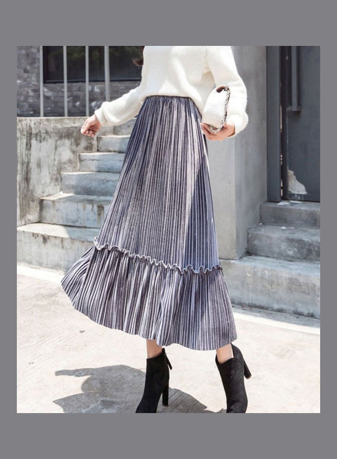 Gold Velvet Pleated Skirt Grey - Image 1
