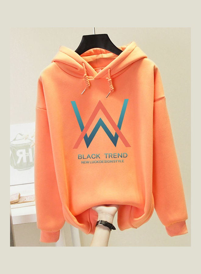 Hooded Collar DJ Pattern Printing Pullover Hoodies Orange  - Image 1