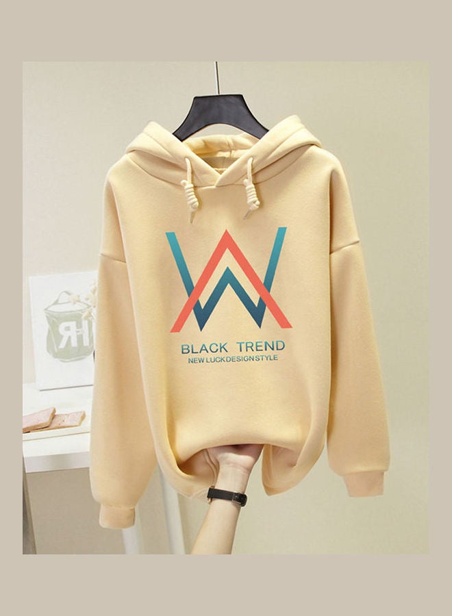 Hooded Collar DJ Pattern Printing Pullover Hoodies Apricot  - Image 1