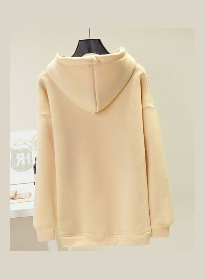 Hooded Collar DJ Pattern Printing Pullover Hoodies Apricot  - Image 3