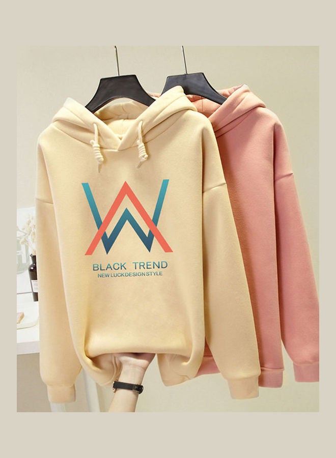 Hooded Collar DJ Pattern Printing Pullover Hoodies Apricot  - Image 5