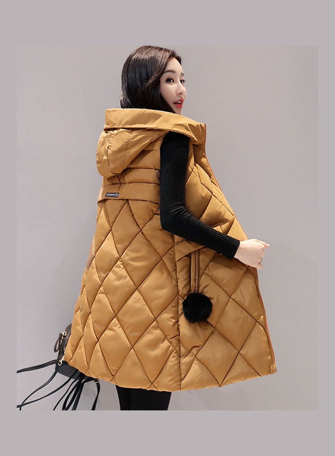 Autumn Winter Vest Sleeveless Hooded Waistcoat Jacket Brown  - Image 1
