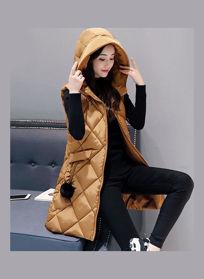 Autumn Winter Vest Sleeveless Hooded Waistcoat Jacket Brown  - Image 3
