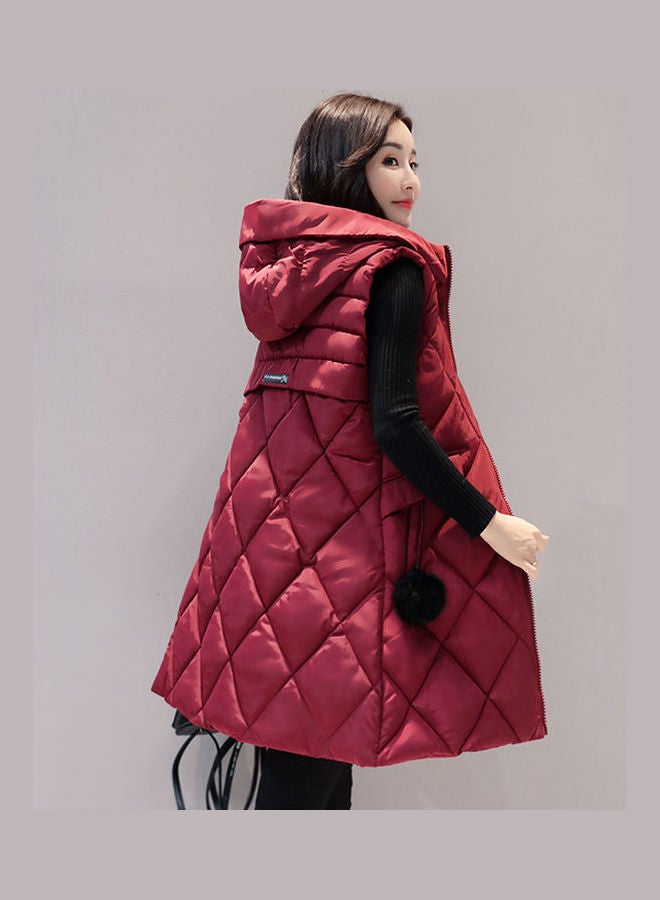 Autumn Winter Sleeveless Vest Waistcoat  Hooded Jacket Red - Image 1